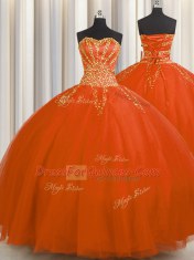 Free and Easy Really Puffy Tulle Sweetheart Sleeveless Lace Up Beading Ball Gown Prom Dress in Red