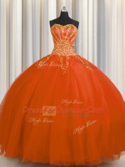 Free and Easy Really Puffy Tulle Sweetheart Sleeveless Lace Up Beading Ball Gown Prom Dress in Red