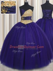 Graceful Royal Blue 15 Quinceanera Dress Military Ball and Sweet 16 and Quinceanera and For with Beading and Appliques Sweetheart Sleeveless Lace Up