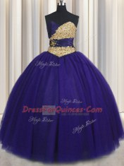 Graceful Royal Blue 15 Quinceanera Dress Military Ball and Sweet 16 and Quinceanera and For with Beading and Appliques Sweetheart Sleeveless Lace Up