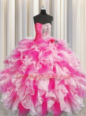 Sleeveless Beading and Ruffles and Ruching Lace Up Quinceanera Dresses