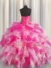 Sleeveless Beading and Ruffles and Ruching Lace Up Quinceanera Dresses