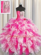 Sleeveless Beading and Ruffles and Ruching Lace Up Quinceanera Dresses