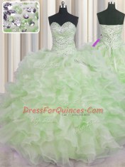 Classical Floor Length Green Quinceanera Dress Organza Sleeveless Beading and Ruffles
