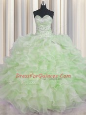 Classical Floor Length Green Quinceanera Dress Organza Sleeveless Beading and Ruffles