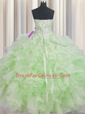 Classical Floor Length Green Quinceanera Dress Organza Sleeveless Beading and Ruffles