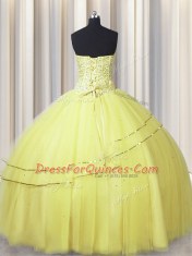 Visible Boning Really Puffy Sweetheart Sleeveless Tulle Quinceanera Dress Beading Lace Up