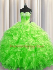Sweep Train Ball Gowns Quince Ball Gowns Sweetheart Organza Sleeveless Lace Up