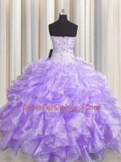 Inexpensive Visible Boning Zipper Up Sweetheart Sleeveless Organza Quince Ball Gowns Beading and Ruffles Zipper