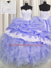 Sleeveless Beading and Appliques and Ruffles and Pick Ups Lace Up Sweet 16 Quinceanera Dress