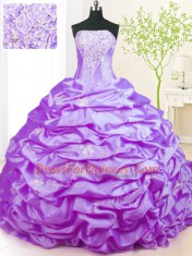 Spectacular Lavender Strapless Neckline Beading Quinceanera Dresses Sleeveless Lace Up