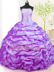 Spectacular Lavender Strapless Neckline Beading Quinceanera Dresses Sleeveless Lace Up