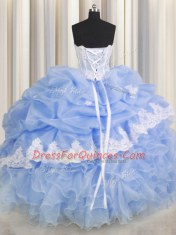 Light Blue Sleeveless Beading and Appliques and Ruffled Layers Floor Length Sweet 16 Quinceanera Dress