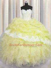 Light Yellow Sweetheart Lace Up Beading and Appliques and Ruffles and Pick Ups Vestidos de Quinceanera Sleeveless