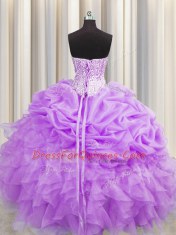 Attractive Visible Boning Purple Sweetheart Neckline Beading and Ruffles and Pick Ups 15 Quinceanera Dress Sleeveless Lace Up