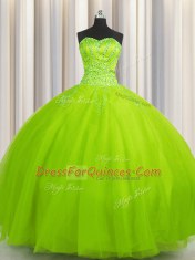 Big Puffy Tulle Sweetheart Sleeveless Lace Up Beading 15th Birthday Dress in