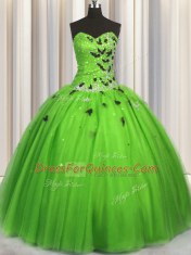 Unique Sleeveless Beading and Appliques Floor Length 15th Birthday Dress