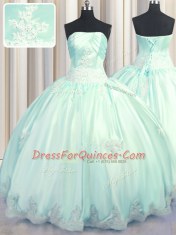 Hot Selling Apple Green Ball Gowns Taffeta Strapless Sleeveless Beading and Appliques Floor Length Lace Up Sweet 16 Dresses