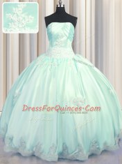 Hot Selling Apple Green Ball Gowns Taffeta Strapless Sleeveless Beading and Appliques Floor Length Lace Up Sweet 16 Dresses