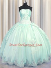 Hot Selling Apple Green Ball Gowns Taffeta Strapless Sleeveless Beading and Appliques Floor Length Lace Up Sweet 16 Dresses