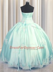 Hot Selling Apple Green Ball Gowns Taffeta Strapless Sleeveless Beading and Appliques Floor Length Lace Up Sweet 16 Dresses