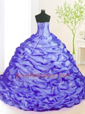 Custom Designed Pick Ups With Train Lavender 15th Birthday Dress Strapless Sleeveless Sweep Train Lace Up