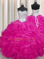 Sleeveless Lace Up Beading and Ruffles Quince Ball Gowns