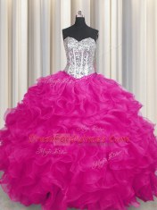 Sleeveless Lace Up Beading and Ruffles Quince Ball Gowns