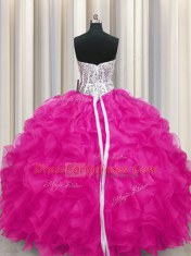 Sleeveless Lace Up Beading and Ruffles Quince Ball Gowns