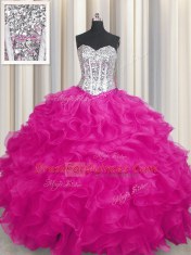 Sleeveless Lace Up Beading and Ruffles Quince Ball Gowns