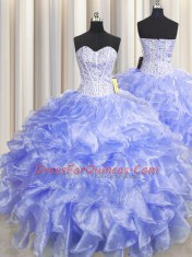 Visible Boning Zipper Up Floor Length Ball Gowns Sleeveless Lavender Sweet 16 Quinceanera Dress Zipper