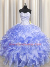 Visible Boning Zipper Up Floor Length Ball Gowns Sleeveless Lavender Sweet 16 Quinceanera Dress Zipper