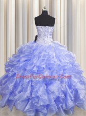 Visible Boning Zipper Up Floor Length Ball Gowns Sleeveless Lavender Sweet 16 Quinceanera Dress Zipper