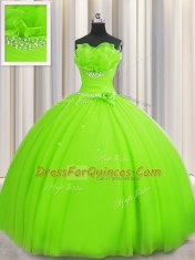Exquisite Handcrafted Flower Strapless Neckline Beading and Sequins and Hand Made Flower 15th Birthday Dress Sleeveless Lace Up