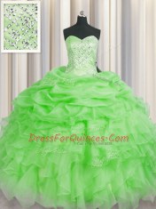 Classical Beading and Ruffles Sweet 16 Quinceanera Dress Lace Up Sleeveless Floor Length