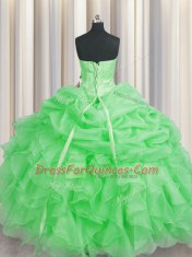 Dynamic Floor Length Lace Up Vestidos de Quinceanera Green for Military Ball and Sweet 16 and Quinceanera with Beading and Ruffles