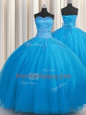 Big Puffy Sweetheart Sleeveless Tulle Sweet 16 Dresses Beading Lace Up
