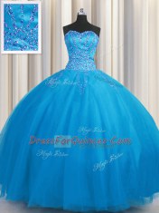 Big Puffy Sweetheart Sleeveless Tulle Sweet 16 Dresses Beading Lace Up