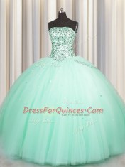 Puffy Skirt Apple Green Sweetheart Lace Up Beading and Sequins Sweet 16 Dress Sleeveless