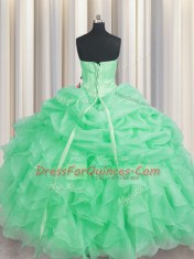 Organza Sweetheart Sleeveless Lace Up Beading and Ruffles Quinceanera Gown in Apple Green