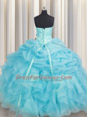Organza Sweetheart Sleeveless Lace Up Beading and Ruffles Sweet 16 Dress in Baby Blue