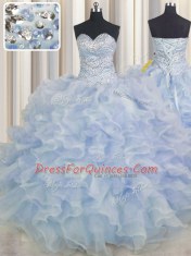 Sweetheart Sleeveless Lace Up Sweet 16 Dresses Light Blue Organza