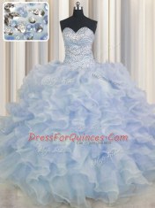 Sweetheart Sleeveless Lace Up Sweet 16 Dresses Light Blue Organza