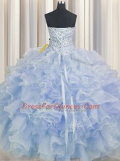Sweetheart Sleeveless Lace Up Sweet 16 Dresses Light Blue Organza