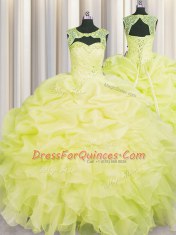 Glamorous Scoop Organza Sleeveless Floor Length Vestidos de Quinceanera and Beading and Pick Ups