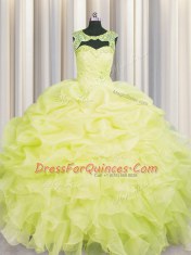 Glamorous Scoop Organza Sleeveless Floor Length Vestidos de Quinceanera and Beading and Pick Ups