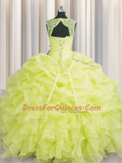 Glamorous Scoop Organza Sleeveless Floor Length Vestidos de Quinceanera and Beading and Pick Ups