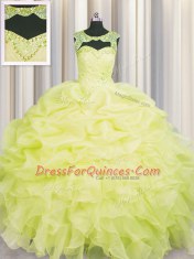 Glamorous Scoop Organza Sleeveless Floor Length Vestidos de Quinceanera and Beading and Pick Ups