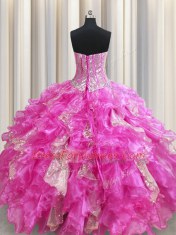 Visible Boning Sleeveless Beading and Ruffles and Sequins Lace Up 15th Birthday Dress