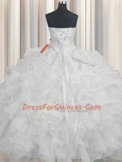 Cheap White Sweetheart Neckline Beading and Ruffles Ball Gown Prom Dress Sleeveless Lace Up